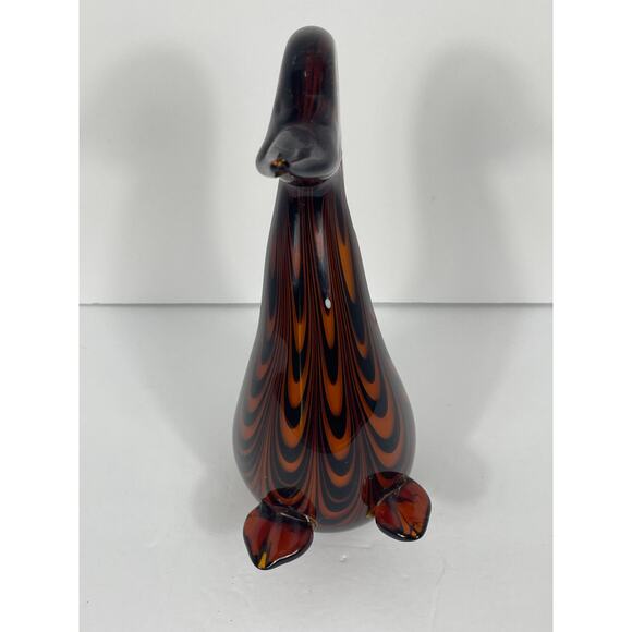 Art Glass “Duck” Sculpture Brown Amber Goose Bird Patterned Figurine Hand blown - Picture 5 of 6